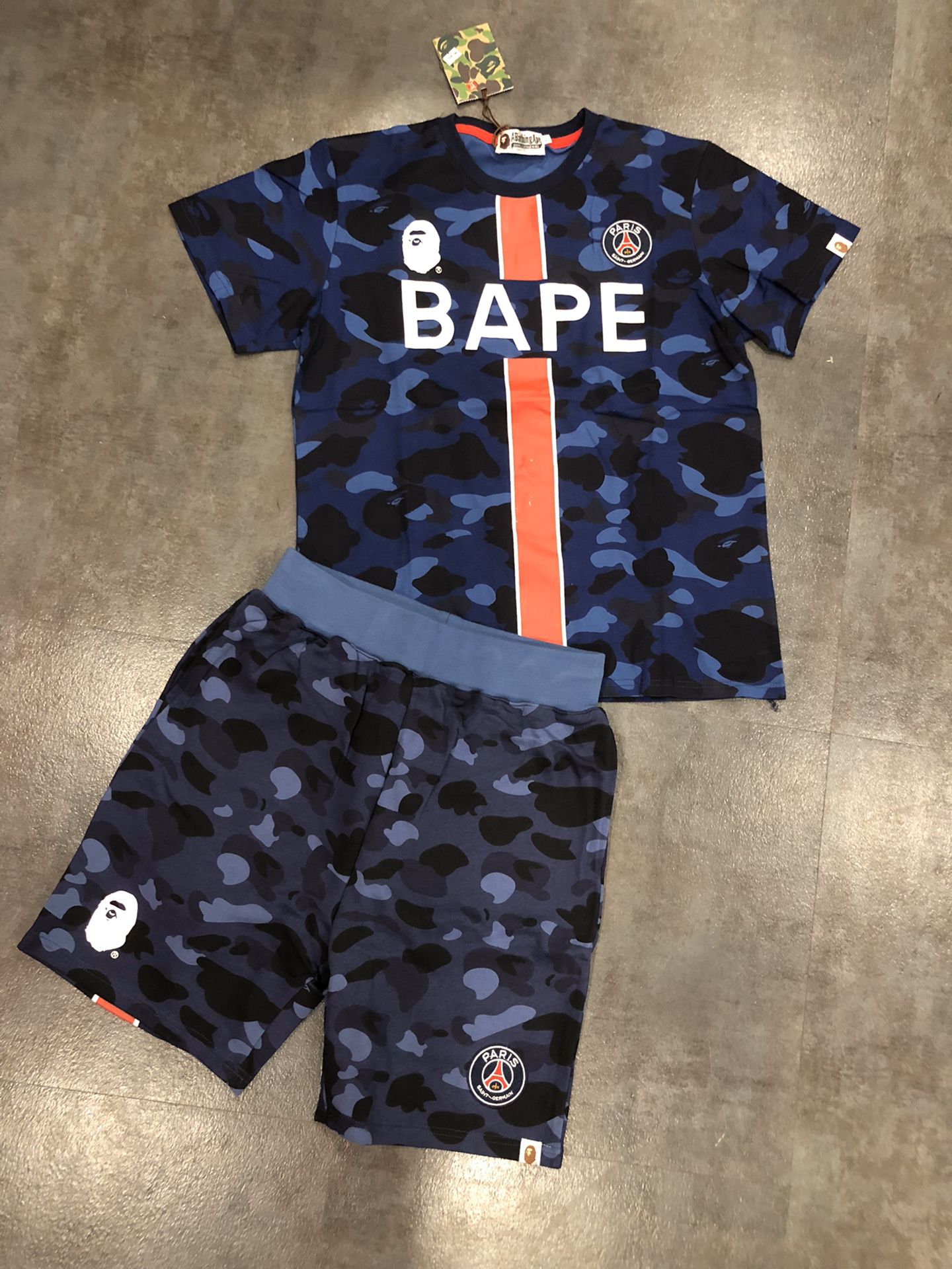 Bape Paris t shirt and shorts set size L can sell separate