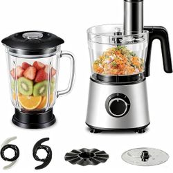 Sweetcrispy Food Processor Blender Combo for Vegetable, Dough, Electric Food Processors Slicing, 6 Cup Chopper for Meat, Puree, 2 Speeds, Sharp Blades