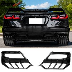 Fits 2020-2026 Chevy Corvette C8 Stingray Z51 E-Ray Rear Diffusers Gloss Black 2PCS