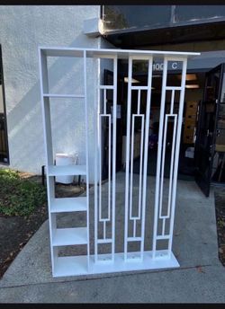New 64"× 48" White Room Divider 4 Shelves Room Divider Wall Partition