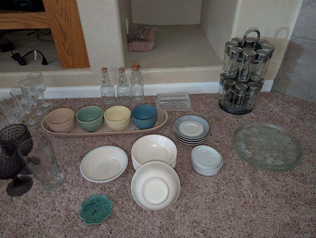 Cups, Bowls, Mugs, Wine Glasses, Spice Rack