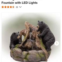 24in - Black Bears On A Rainforest Waterfall Garden Fountain