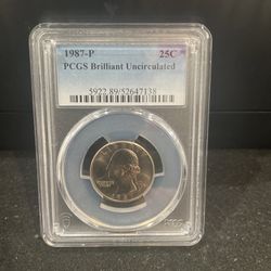 1987 P Brilliant Uncirculated Washington Quarter Graded By PGCS 5-6