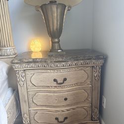 Solid wood Marble Top nightstand w/Lamp