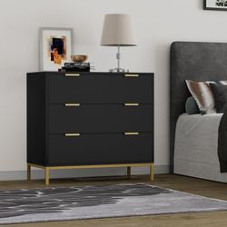 New Anmytek Black Dresser for Bedroom, 3-Drawer Dresser with Spacious Storage, Modern Wooden Dresser for Bedroom, Living Room, Hallway Dresser  New in