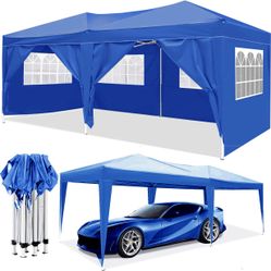 10'x20' EZ Pop Up Canopy Outdoor Portable Party Folding Tent with 6 Removable Sidewalls + Carry Bag + 4pcs Weight Bag 