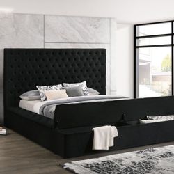 (NEW IN BOX)Queen & King Size Black Platform Bed Framewith Storage- FINANCE $39 Or $54 Down 👑