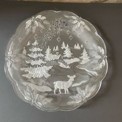 Vintage Mikasa Christmas Woods 15 Inch Glass Platter