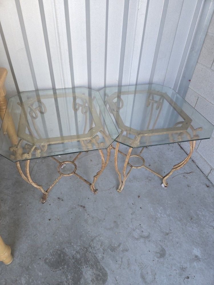 Set of end tables wrought iron glass metal