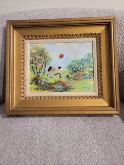 1978 Louis Cardin Painting Boy & Girl with Balloon. Original Limited Edition