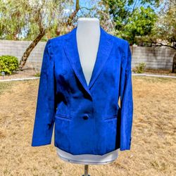 1960s Vintage Navy Suede Petite Sz 4/6 2-Button Curled Lapels Blazer Coat EUC