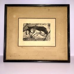Lucerne Lion Monument Switzerland  Pencil Signed Etching Artist STUBER 1930’s