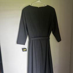 Leslie Fay Gray Sheath Dress with Cowl Neck and 3/4 Sleeves