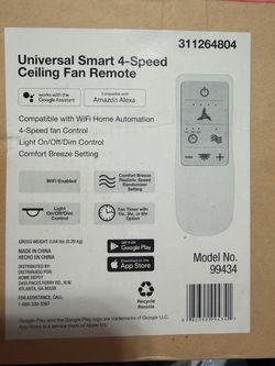Universal smart 4 speed ceiling fan remote