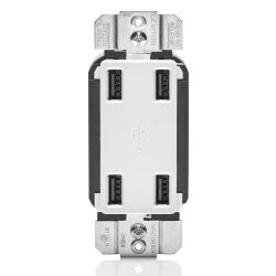Leviton USB4P-W 4.2 Amp Decora 4-Port USB Charger Combo Outlet, White