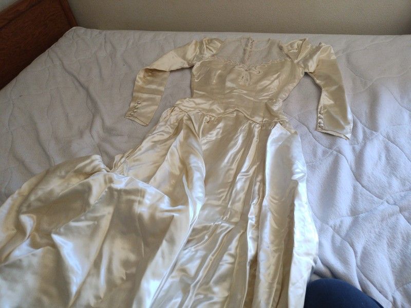 Vintage Silk Wedding Dress, Circa 1930s/1940s