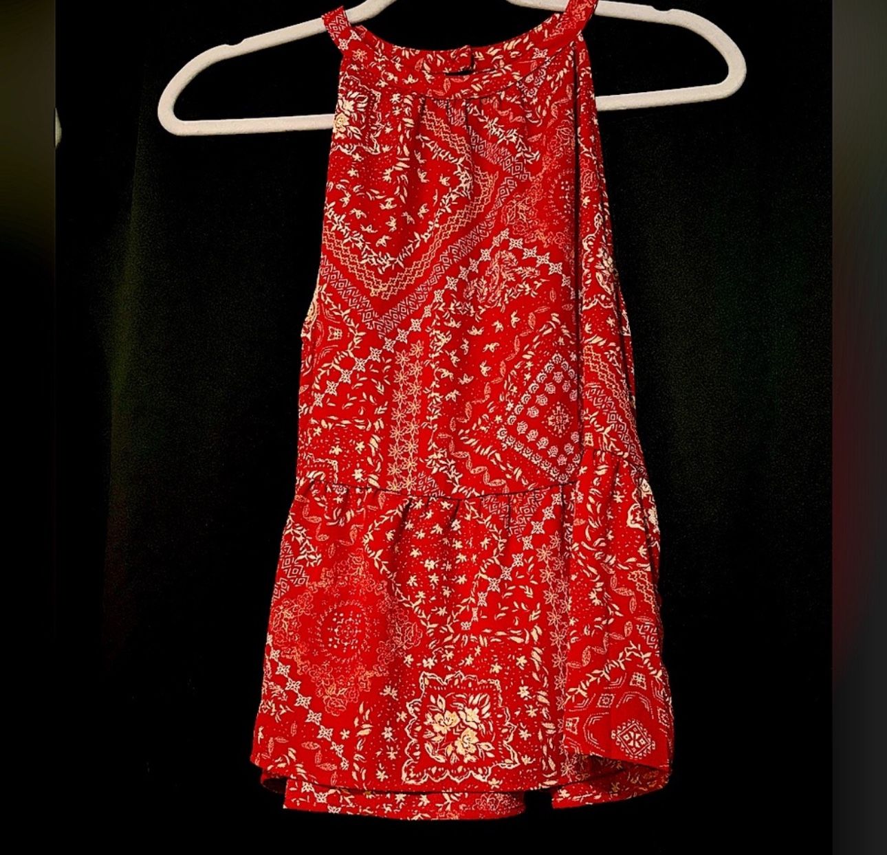 Pink Rose - Red Paisley Halter Tank