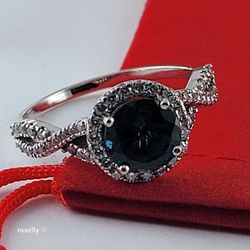 14K White Gold London Blue Topaz & Genuine Diamonds Ring Size 10.5 - Solid Gold!/ Anillo de Oro Blanco con London Blue Topaz y Diamantes! 👌🎁Post Tag