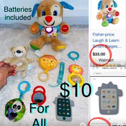 $10 For All Bundle of Baby toys Fisher price Educational Puppy Smart stages and 6 baby toys teether