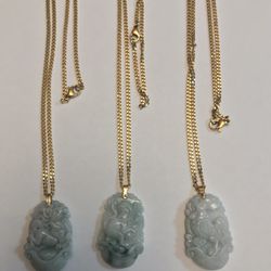 Three Nature Jade Stone Charms/Pendants With Gold Necklaces ($135 each)