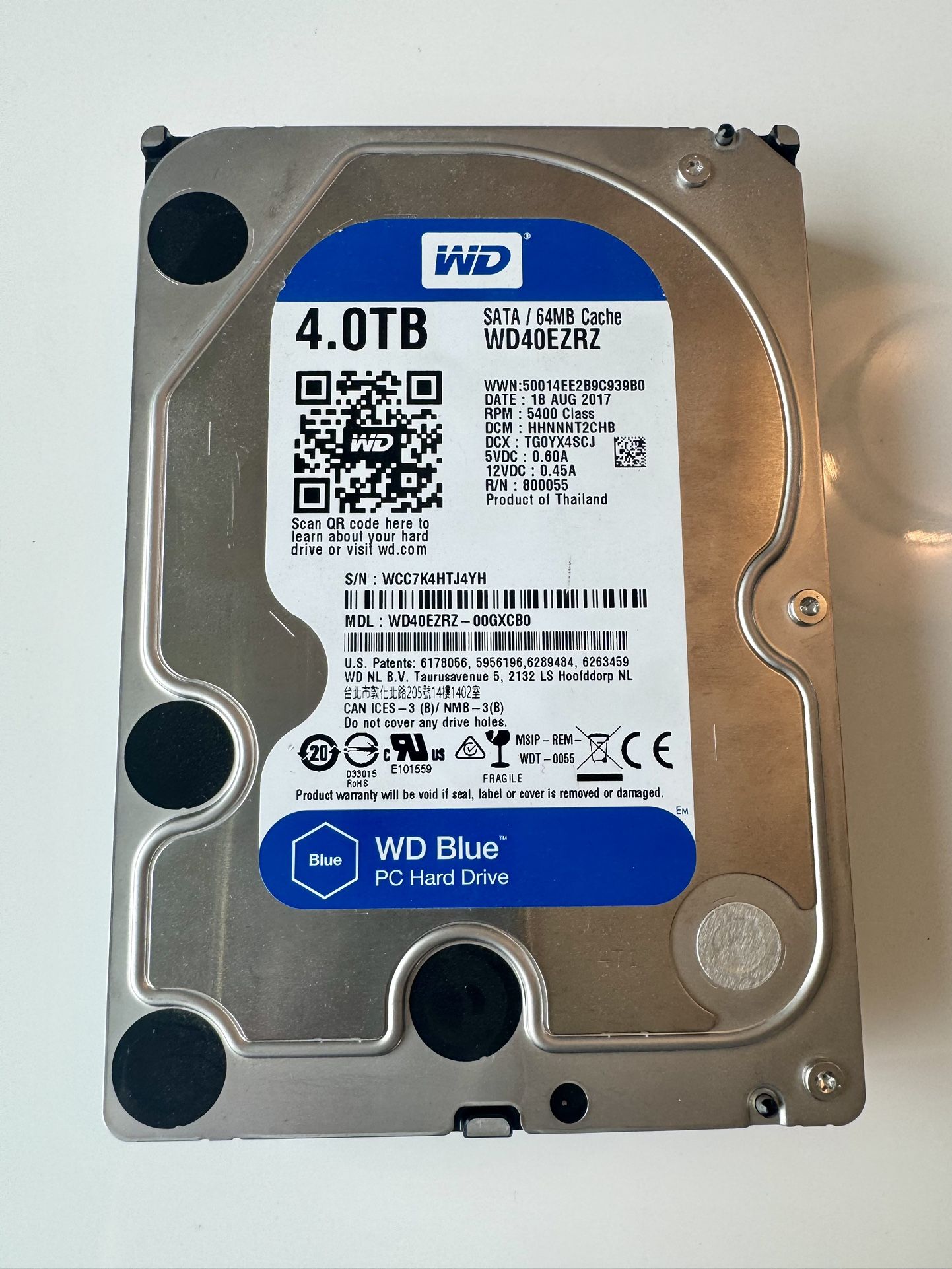 WD Blue 4TB Desktop Hard Disk Drive - 5400 RPM SATA 6Gb/s 64MB Cache 3.5 Inch - WD40EZRZ