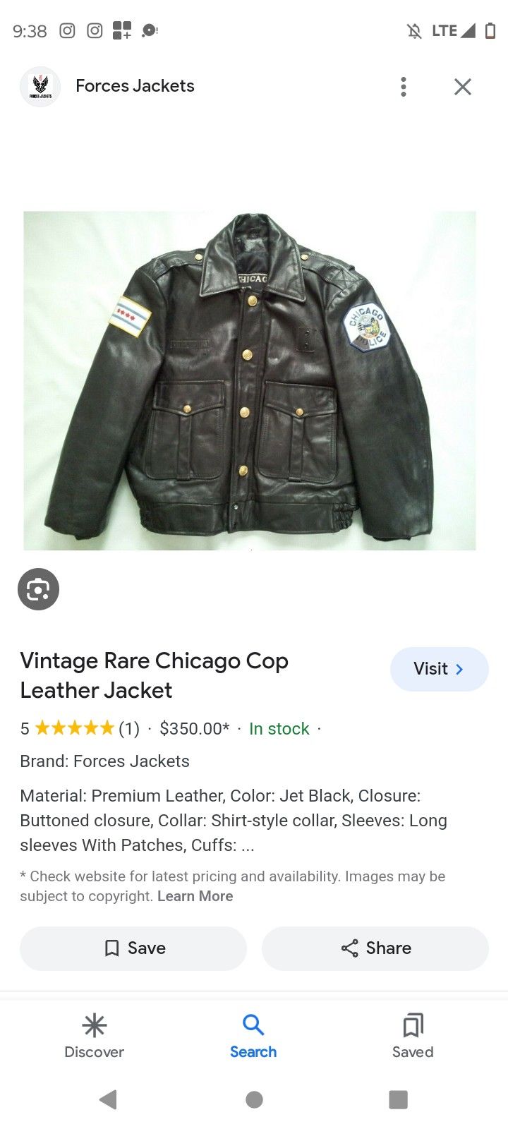 1942 VINTAGE LEATHER JACKET ZIZE XL