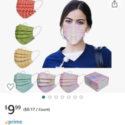 Fengle 60 Pcs Disposable Face Masks for Women, Individually Wrapped, Breathable Face Mask with Cute Designs, 3-Layer Filter Printed Masks For Daily Pr