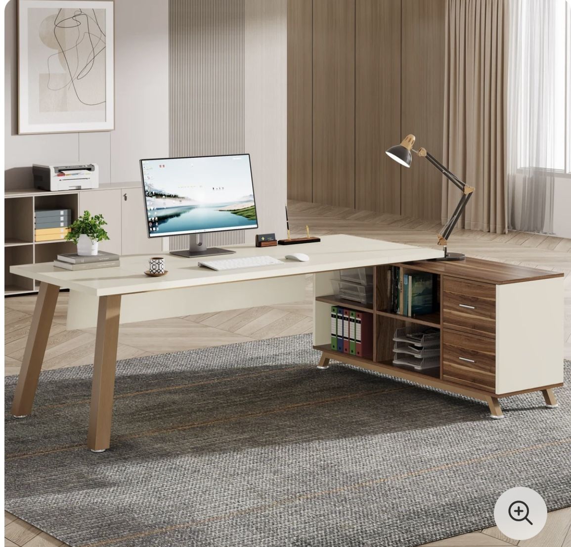 L-Shaped Desk With Drawers And Shelves