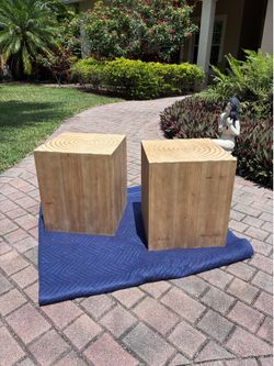 PAIR - Rustic Wooden block side tables / plant stands / pedestal tables / excellent