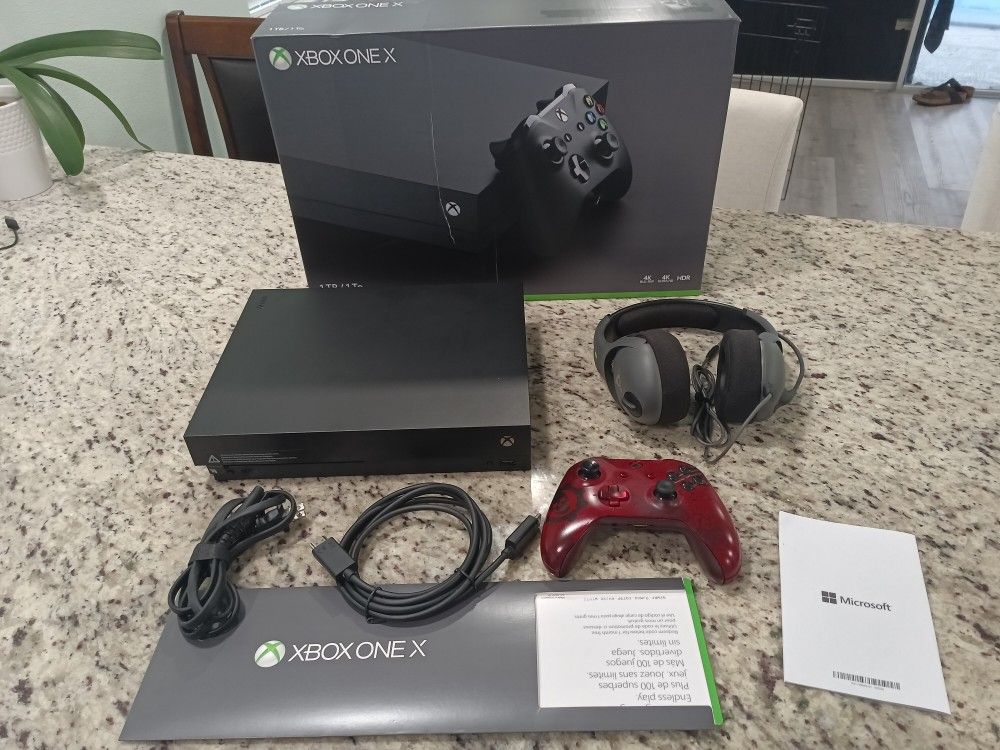 Microsoft Xbox One X 1TB Console Video Game System 4K Ultra HD Gears of War Crimson controller