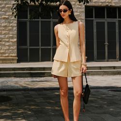Commense Cotton & Linen Pocket Detail Shorts Set