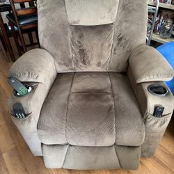 Brown Microfiber Standard Recliner With Power Lift, Includes 2 Cup Holders, Side Storage Sleeves & Remote/Control Sleeves