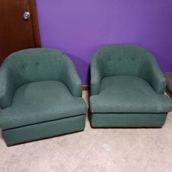 Vintage Bucket Chairs With Slanted Arms On Wheels  Set Of 2