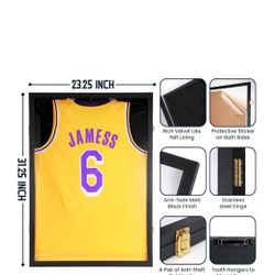 Jersey Wooden Frame Display Case -Shadow Box with 98% UV Protection Acrylic and Hanger for Basebal Basketball Football Hockey Sport Shirt and Uniform 