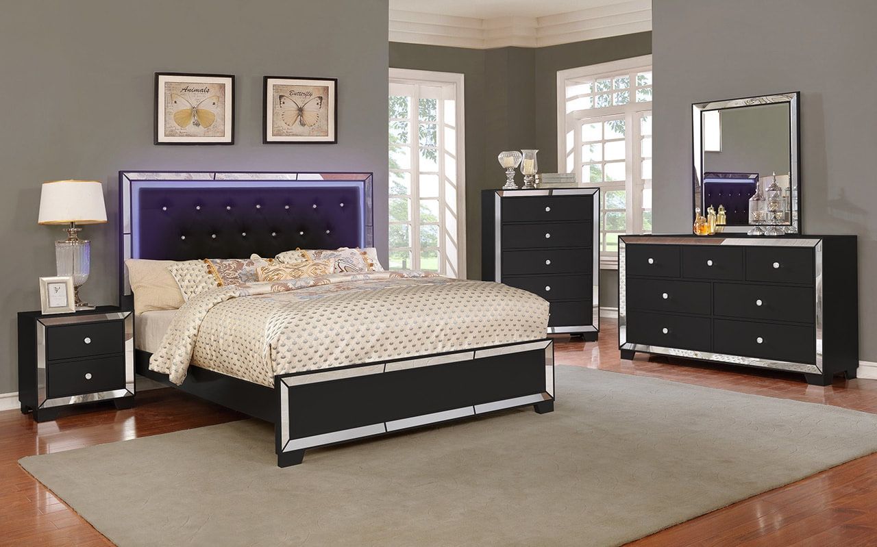 Brand New Queen Black LED Bedroom Set! As Low As $55 Down With Acima!