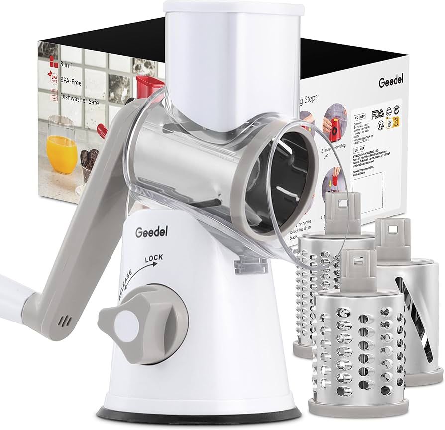 Geedel Rotary Cheese Grater, Kitchen Mandoline Vegetable Slicer