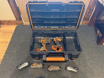 Ridgid drills w/ batteries and packout tool box
