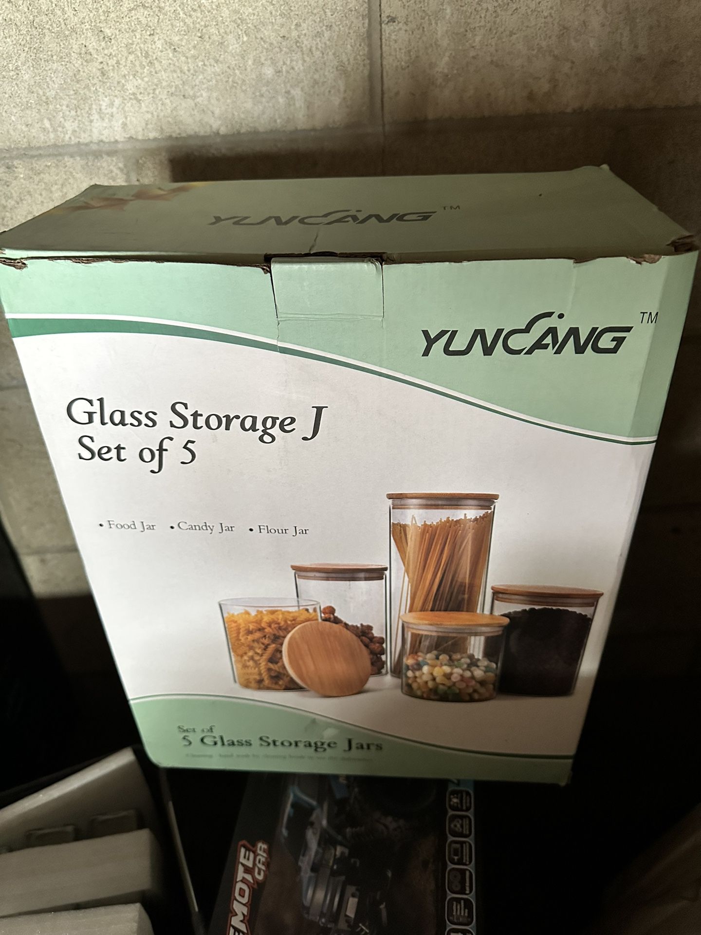 YUNCANG Glass Storage Jars [Set of 5],Clear Glass Food Storage Containers with Airtight Bamboo Lid Stackable Kitchen Canisters for Candy,Cookie,Rice