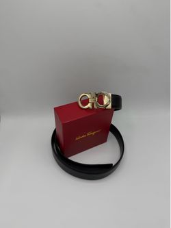 Salvatore Ferragamo Belt Gold Buckle Black Leather With Box. ✅ Sizes 32-34-36-38-40