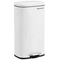 Trash Can with Lid, 8 Gallon Garbage Can, Stainless Steel Small Waste Bin with Step Pedal and Inner Bucket, Soft Close, Kitchen, White ULTB102W01