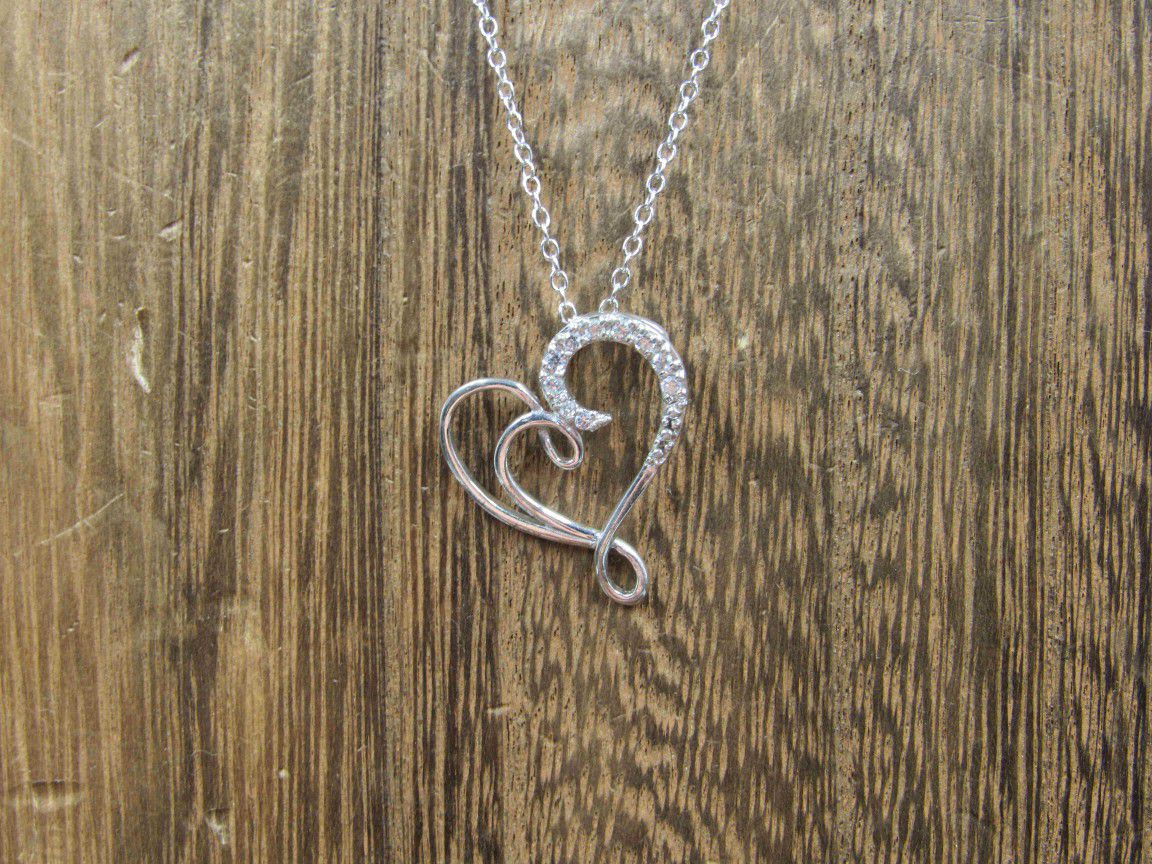 20 Inch Sterling Silver Heart Love Cubic Zirconia Pendant Necklace