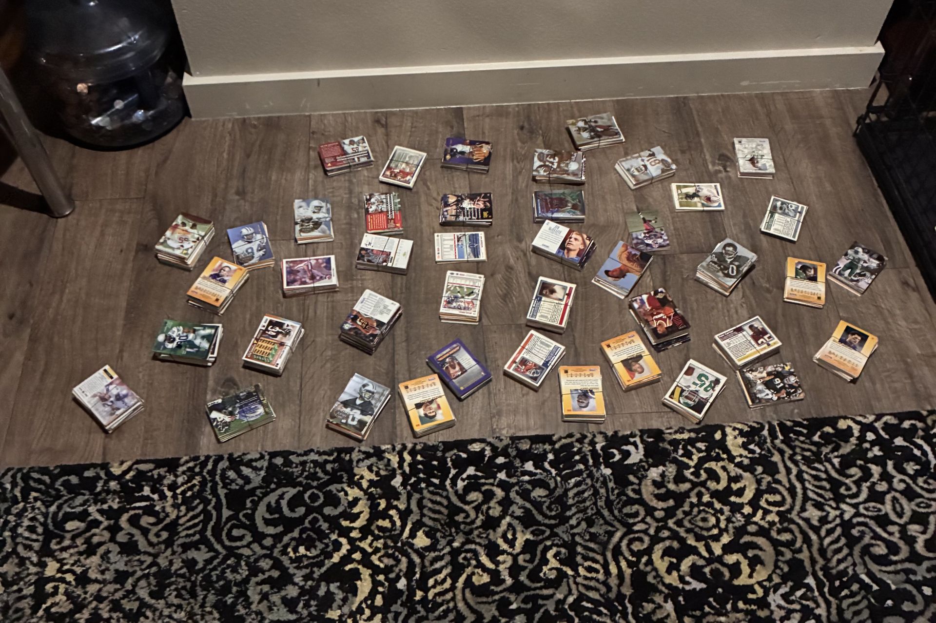 Stacks of cards baseball,basketball,football cards