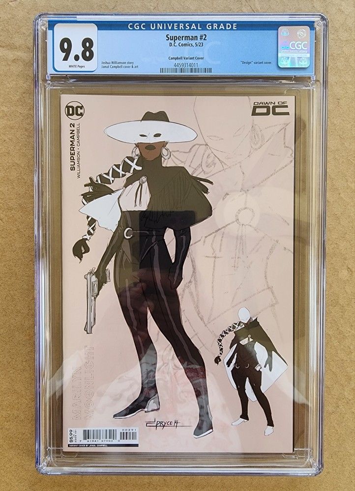 Superman 2 vol 6 (CGC 9.8) NM/MT (2023)
Jamal Campbell Design variant cover
1st app Marilyn Moonlight
Cert # (contact info removed)