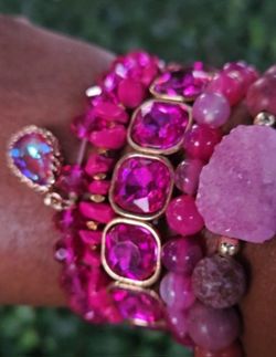 Beautiful deep pink Stack of bracelets 5 in all