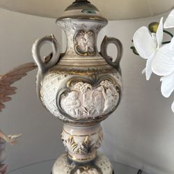2 Vintage Italian Capodimonte Ceramic table lamp, accented with gold gilding