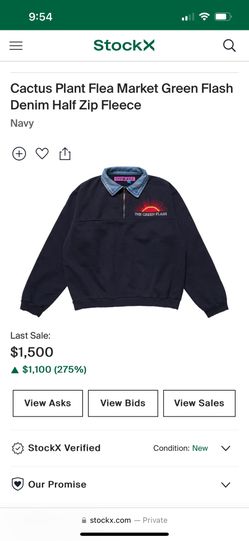 Cactus Plant Flea Market Green Flash Denim Half Zip Fleece for  