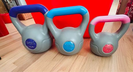 Three Kettlebells 15# 10# 5#