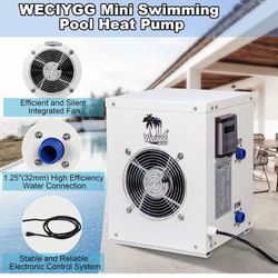 WECIYGG Mini Swimming Pool Heat Pump 12000 BTU for Above Ground Pools, 3.5 kW Electric Pool Heater with Titanium Heat Exchanger, 110V 60Hz, Up to 2000
