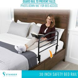 Stander 30 inch Safety Bed Rail, Folding Guardrail for Adults, Seniors, and Elderly, Bedside Stand Assist Bar, Fits