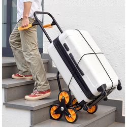 Stair Climbing Cart, 770 lbs Stair-Climbing Capacity, Heavy-Duty Folding Trolley Cart with Telescoping Handle, 6 Wheels and 2 Bungee Cords
